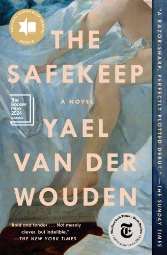 Cover of The Safekeep; blue fabric with bare white legs.
