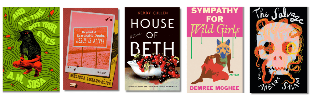 Book cover images of the five Bi Fiction finalists