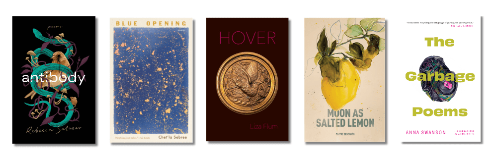 Book cover images of the five Bi Poetry finalists