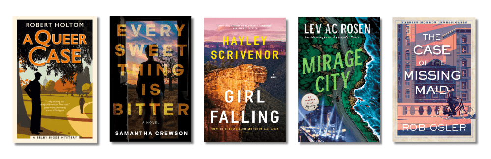 Book cover images of the five LGBTQ Mystery finalists