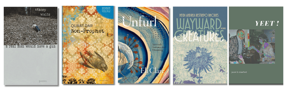 Book cover images of the five LGBTQ Poetry finalists