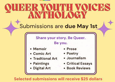 Queer Youth Voices Anthology poster requesting submissions