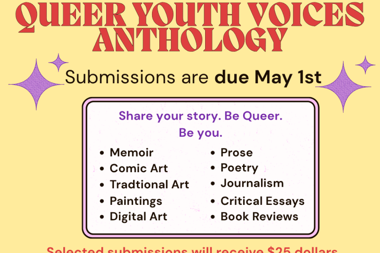 Queer Youth Voices Anthology poster requesting submissions