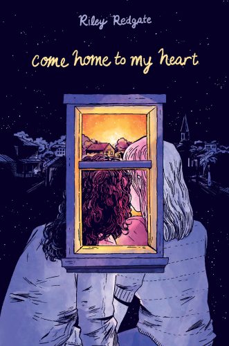 Cover of Come Home to My Heart by Riley Redgate. Illustrated image of two figures with longer hair sitting next to each other facing away with a superimposed window.