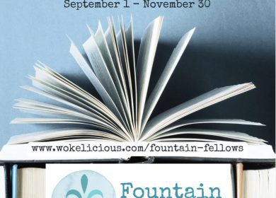 An open book with the Fountain Fellows logo below it. Text reads: A new opportunity for publishing, mentorship & career development. Applications open September 1 - November 30. www.wokelicious.com/fountain-fellows