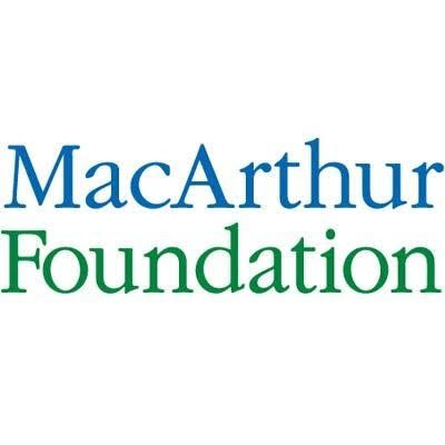 Blue text reads MacArthur underneath which green text reads Foundation